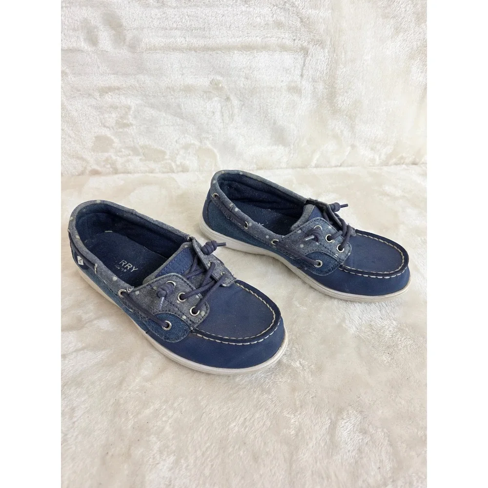 Sperry Shoresider 3 Eye Navy Blue Polka Dot Boat‎ Shoes SCK159837 Kids Size 3M